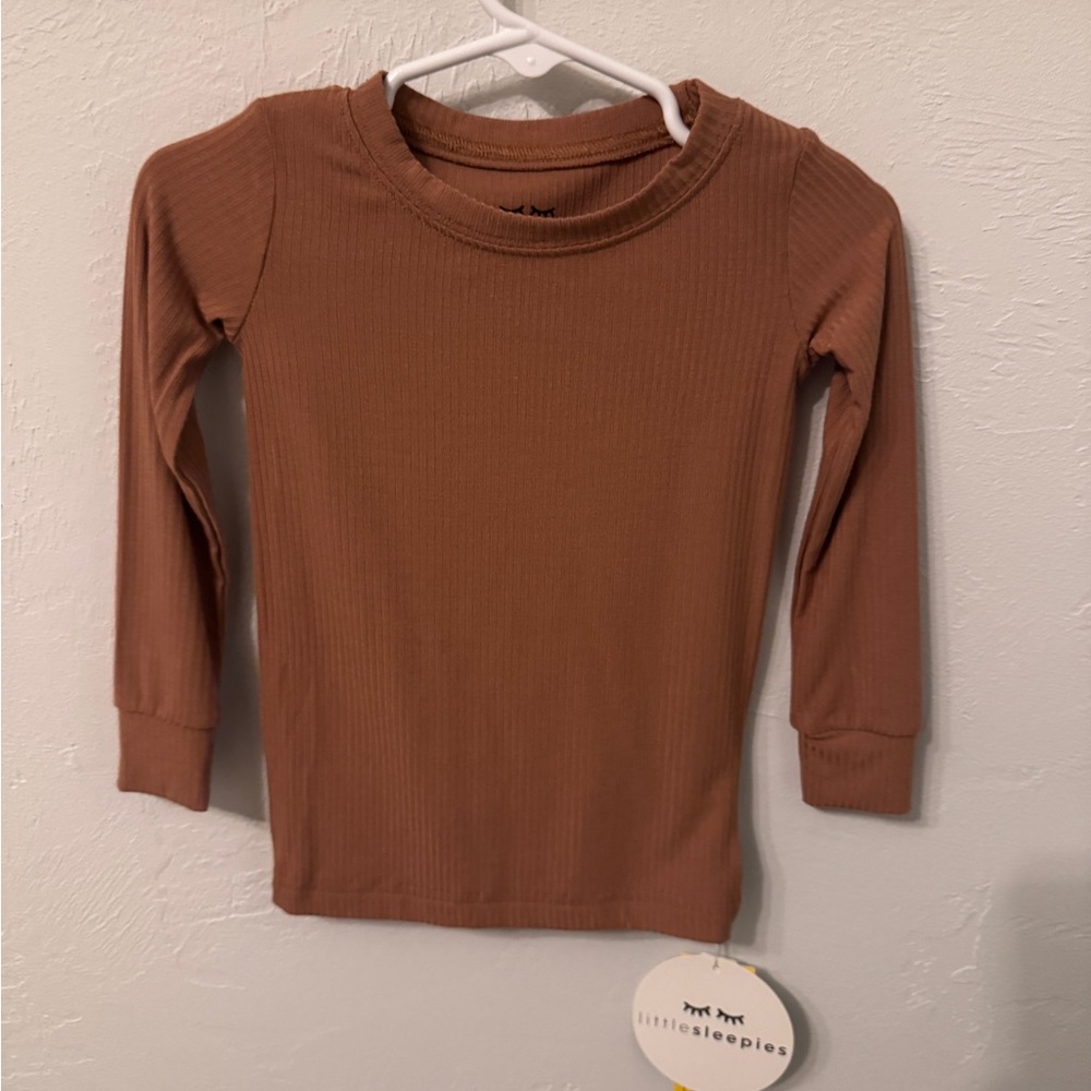 Little Sleepies Brown Caramel Baby Long Sleeve Ribbed Bamboo PJ Top